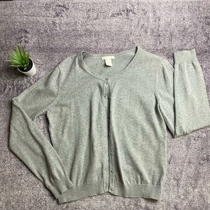 H&M Basic Gray Tight Knit Cardigan Sweater L